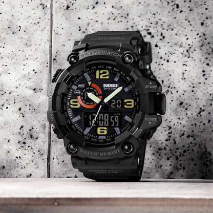 Часы наручные мужские SKMEI 1520BK BLACK, армейские часы противоударные. Цвет: черный