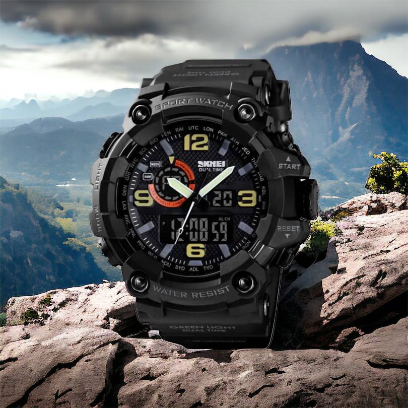 Часы наручные мужские SKMEI 1520BK BLACK, армейские часы противоударные. Цвет: черный