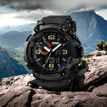 Часы наручные мужские SKMEI 1520BK BLACK, армейские часы противоударные. Цвет: черный