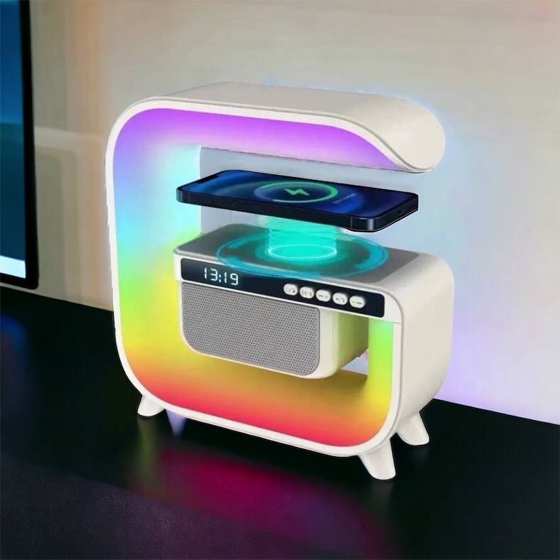 Ночник аккумуляторный RGB G3 с беспроводной зарядкой 15W и Bluetooth колонкой 3W Настольная смарт лампа