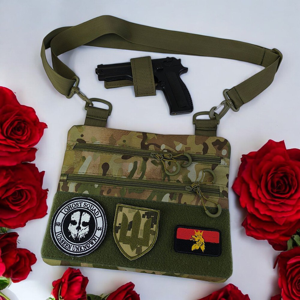 Сумка-кобура наплечна мультикам з липучкою для шевронів, тактична сумка чоловіча з кордури