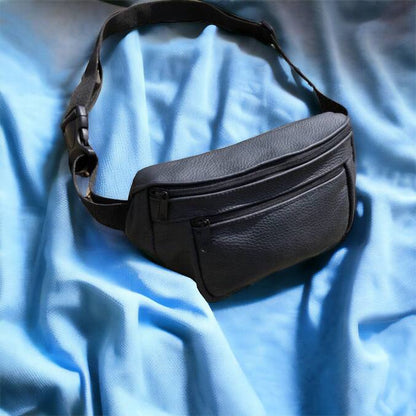 Кожаная качественная бананка мужская - женская сумка, черная сумка из кожи