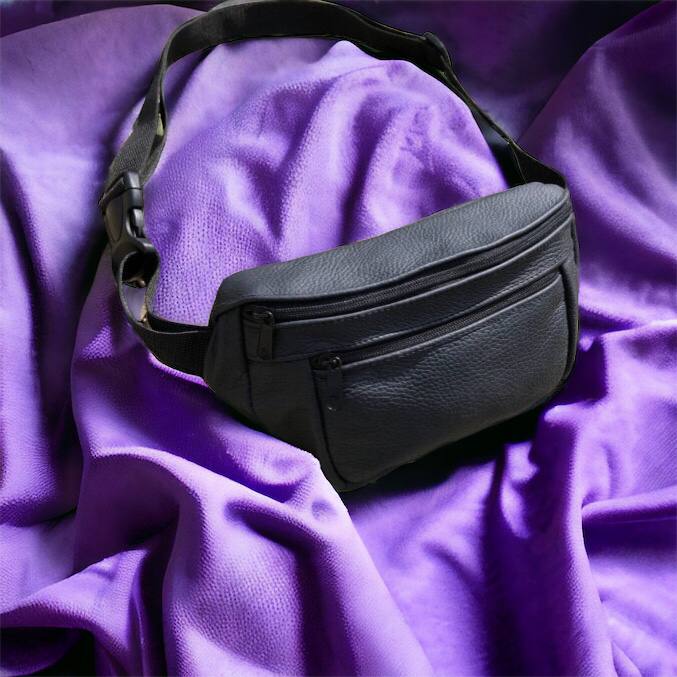 Кожаная качественная бананка мужская - женская сумка, черная сумка из кожи