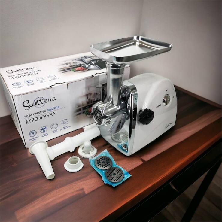 Мясорубка Suntera SMG-5418W, электромясорубка для дома, мясорубка с металлическим редуктором