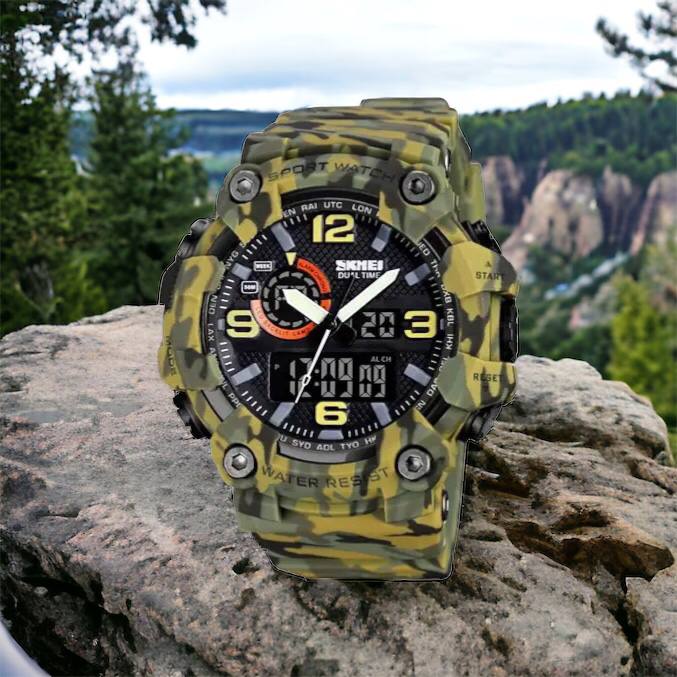 Часы наручные мужские SKMEI 1520CMGN CAMO GREEN, часы военные мужские, для военнослужащих. Цвет: камуфляж