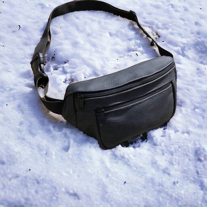 Кожаная качественная бананка мужская - женская сумка, черная сумка из кожи