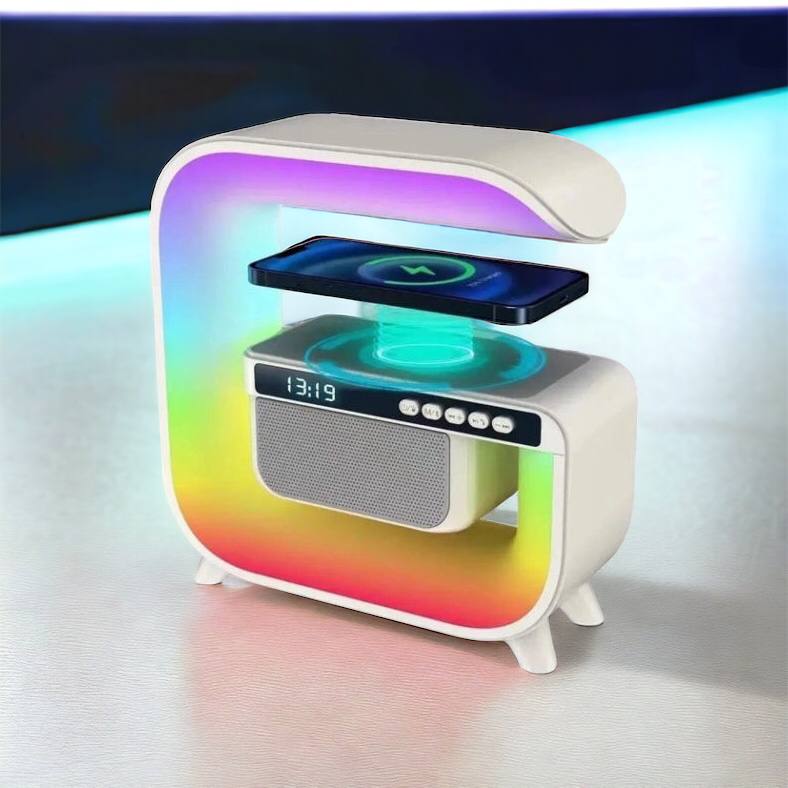 Ночник аккумуляторный RGB G3 с беспроводной зарядкой 15W и Bluetooth колонкой 3W Настольная смарт лампа