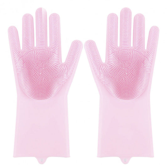 Силиконовые перчатки Magic Silicone Gloves Pink для уборки чистки мытья посуды для дома. Цвет: розовый