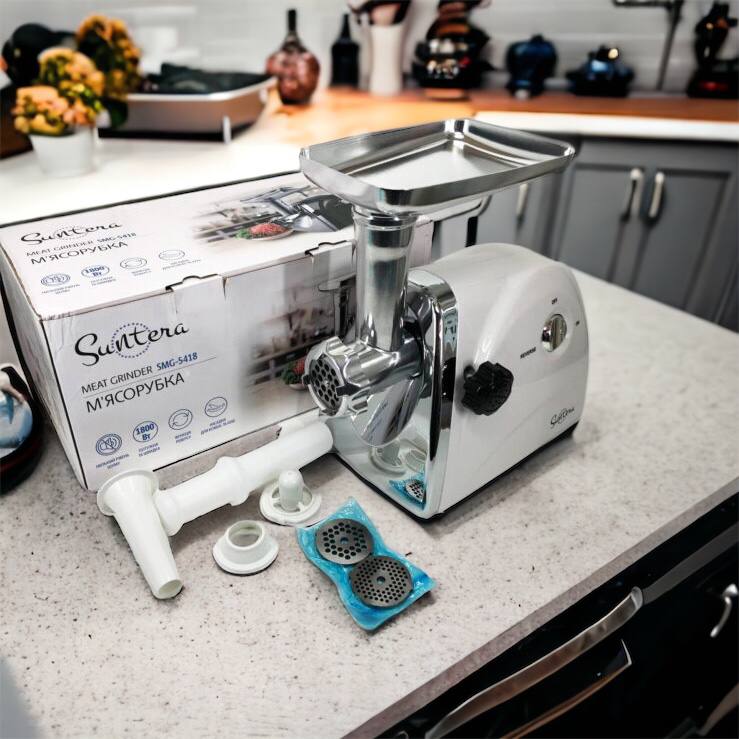 Мясорубка Suntera SMG-5418W, электромясорубка для дома, мясорубка с металлическим редуктором