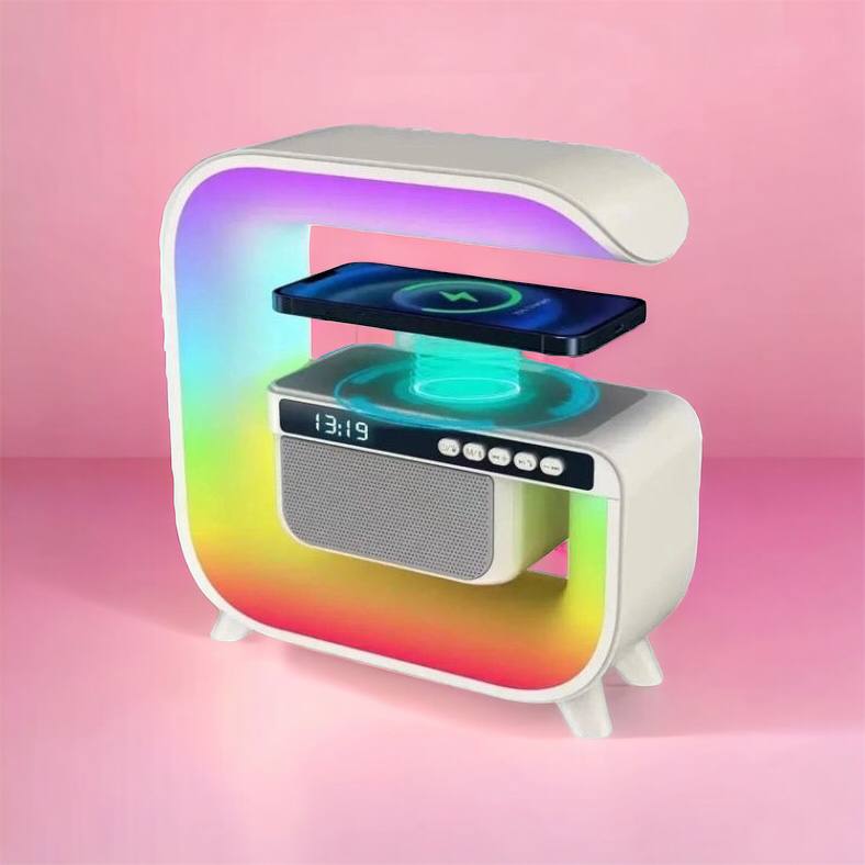 Ночник аккумуляторный RGB G3 с беспроводной зарядкой 15W и Bluetooth колонкой 3W Настольная смарт лампа