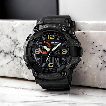 Часы наручные мужские SKMEI 1520BK BLACK, армейские часы противоударные. Цвет: черный