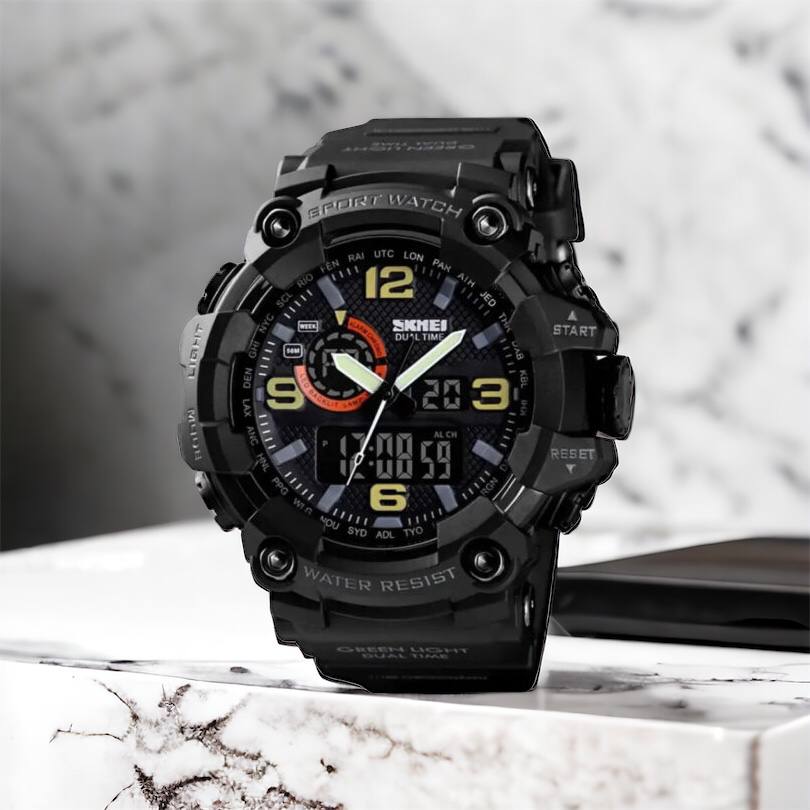 Часы наручные мужские SKMEI 1520BK BLACK, армейские часы противоударные. Цвет: черный