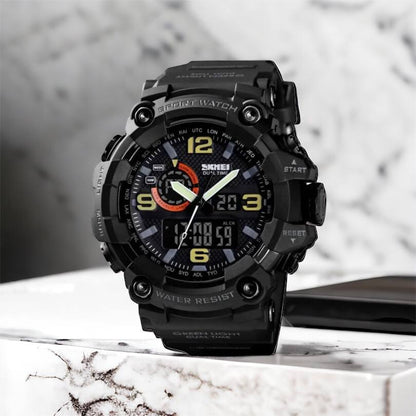 Часы наручные мужские SKMEI 1520BK BLACK, армейские часы противоударные. Цвет: черный