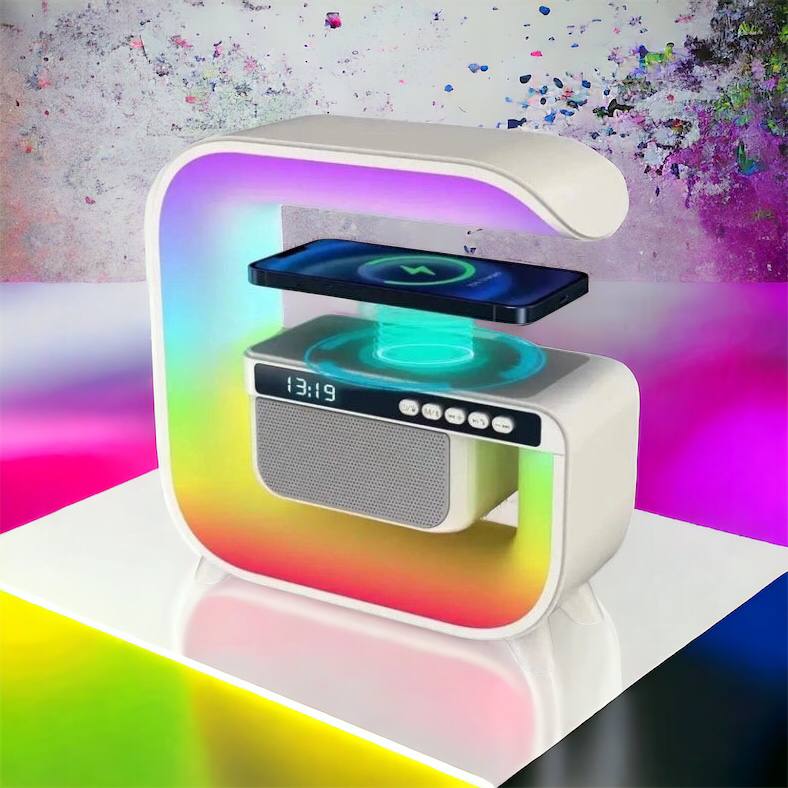 Ночник аккумуляторный RGB G3 с беспроводной зарядкой 15W и Bluetooth колонкой 3W Настольная смарт лампа