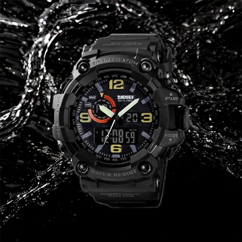 Часы наручные мужские SKMEI 1520BK BLACK, армейские часы противоударные. Цвет: черный