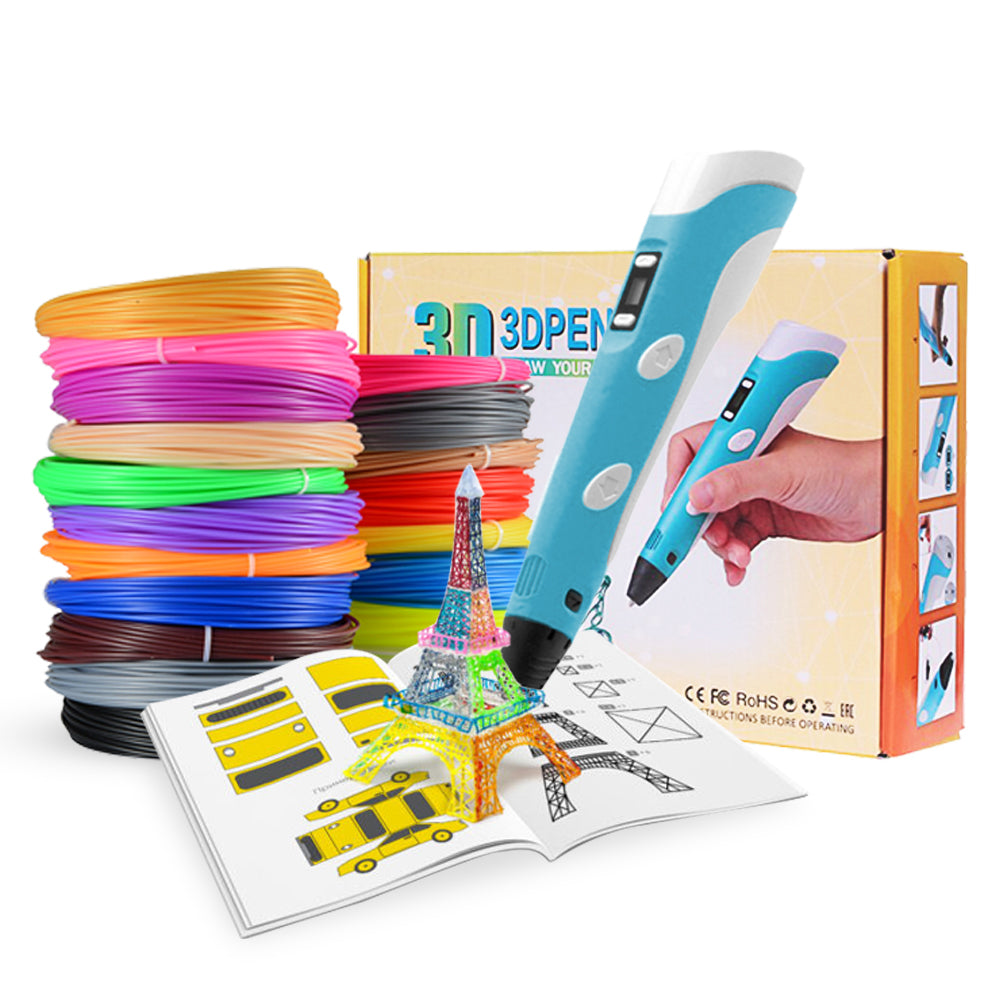 3D ручка Smart 3D Pen 2 c LCD дисплеем, Интересная ручка 3д для детей, Оригинальная. Цвет: голубой