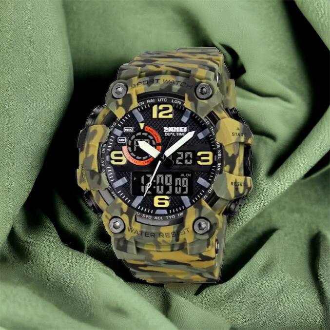 Часы наручные мужские SKMEI 1520CMGN CAMO GREEN, часы военные мужские, для военнослужащих. Цвет: камуфляж