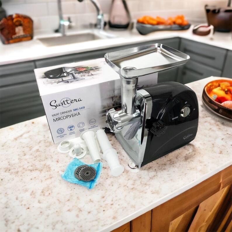 Мясорубка Suntera SMG-5418B 1800 Вт, электромясорубка для шинковки, мясорубка электрическая металл