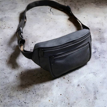 Кожаная качественная бананка мужская - женская сумка, черная сумка из кожи