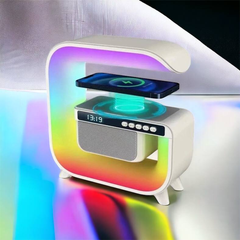 Ночник аккумуляторный RGB G3 с беспроводной зарядкой 15W и Bluetooth колонкой 3W Настольная смарт лампа