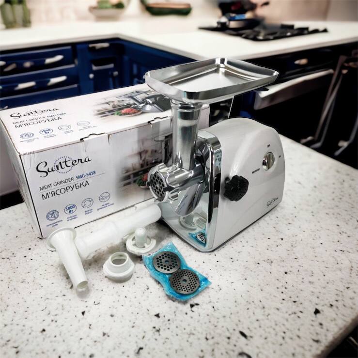 Мясорубка Suntera SMG-5418W, электромясорубка для дома, мясорубка с металлическим редуктором