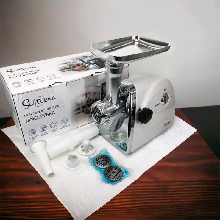 Мясорубка Suntera SMG-5418W, электромясорубка для дома, мясорубка с металлическим редуктором