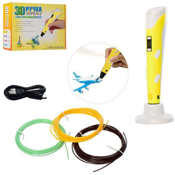 3D ручка Smart 3D Pen 2 c LCD дисплеем,  Детская электро ручка для фигурок из пластика. Цвет: желтый