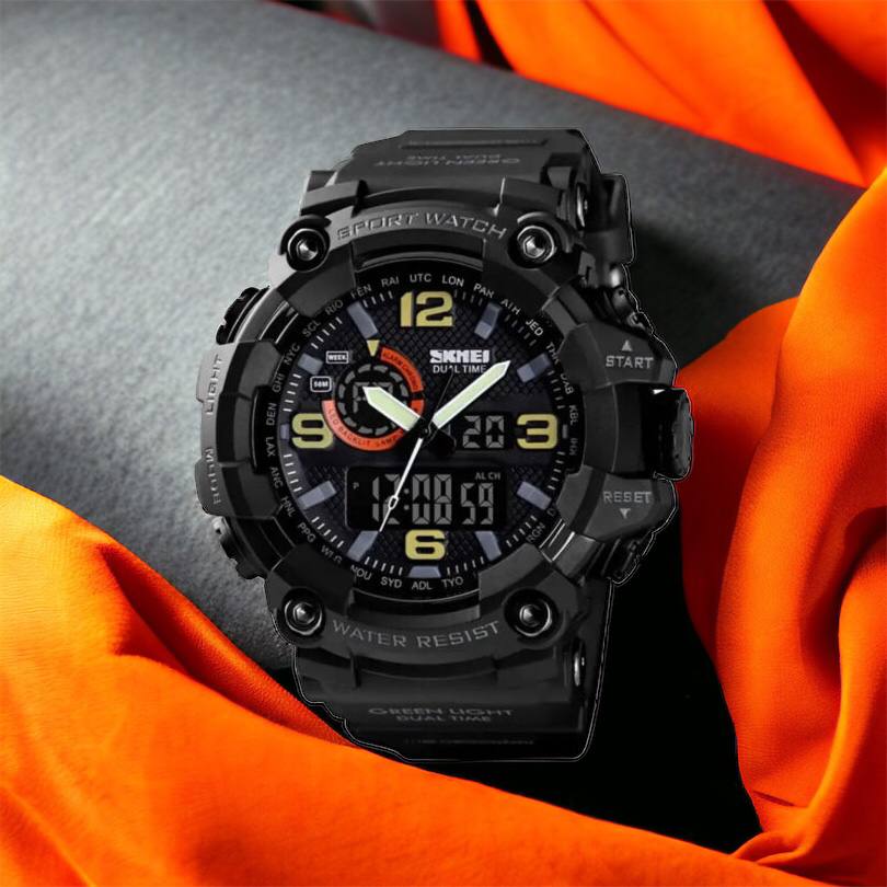 Часы наручные мужские SKMEI 1520BK BLACK, армейские часы противоударные. Цвет: черный