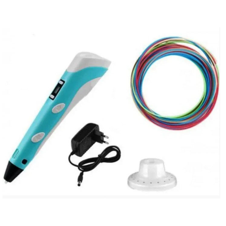 3D ручка Smart 3D Pen 2 c LCD дисплеем, Интересная ручка 3д для детей, Оригинальная. Цвет: голубой