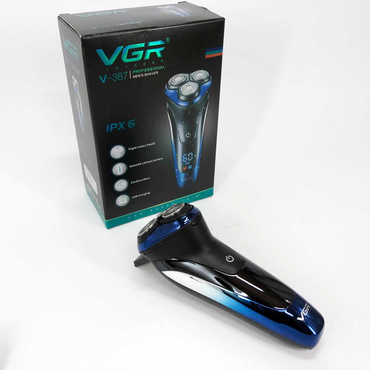 Электробритва VGR V-387 для мужчин, роторная для влажного и сухого бритья, Беспроводная электробритва