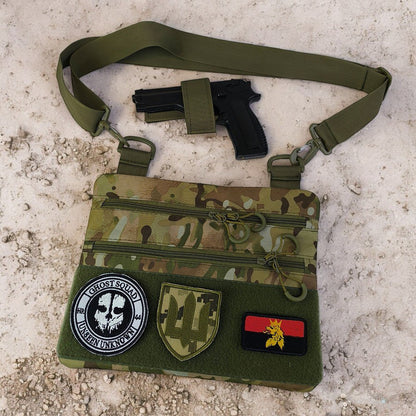 Сумка-кобура наплечна мультикам з липучкою для шевронів, тактична сумка чоловіча з кордури