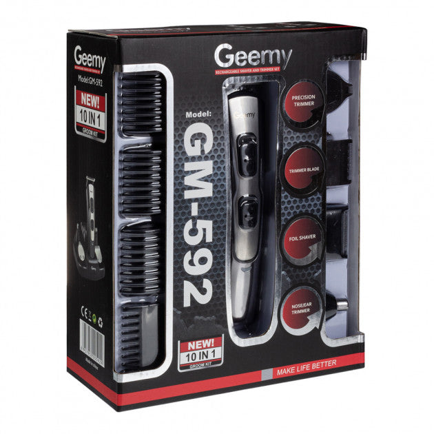 Машинка для стрижки 10в1 GEMEI GM-592, тример для бороды, триммер беспроводной. Цвет: черный