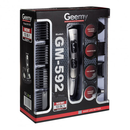 Машинка для стрижки 10в1 GEMEI GM-592, тример для бороды, триммер беспроводной. Цвет: черный