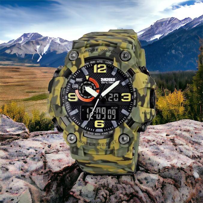 Часы наручные мужские SKMEI 1520CMGN CAMO GREEN, часы военные мужские, для военнослужащих. Цвет: камуфляж