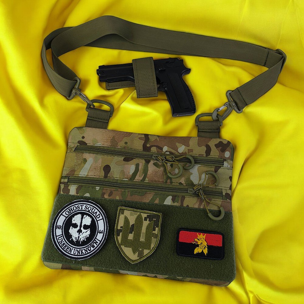 Сумка-кобура наплечна мультикам з липучкою для шевронів, тактична сумка чоловіча з кордури