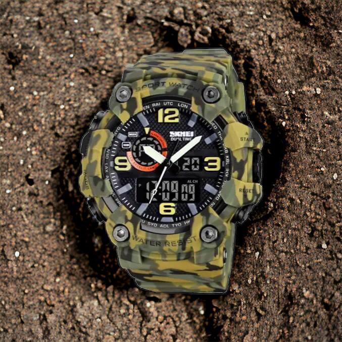 Часы наручные мужские SKMEI 1520CMGN CAMO GREEN, часы военные мужские, для военнослужащих. Цвет: камуфляж