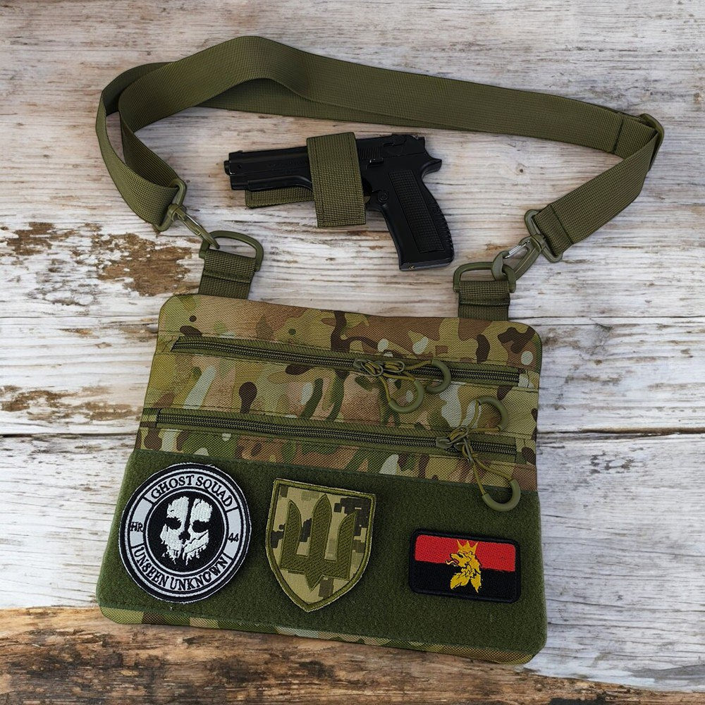 Сумка-кобура наплечна мультикам з липучкою для шевронів, тактична сумка чоловіча з кордури