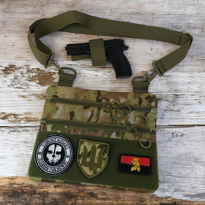 Сумка-кобура наплечна мультикам з липучкою для шевронів, тактична сумка чоловіча з кордури