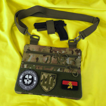 Сумка-кобура наплечна мультикам з липучкою для шевронів, тактична сумка чоловіча з кордури