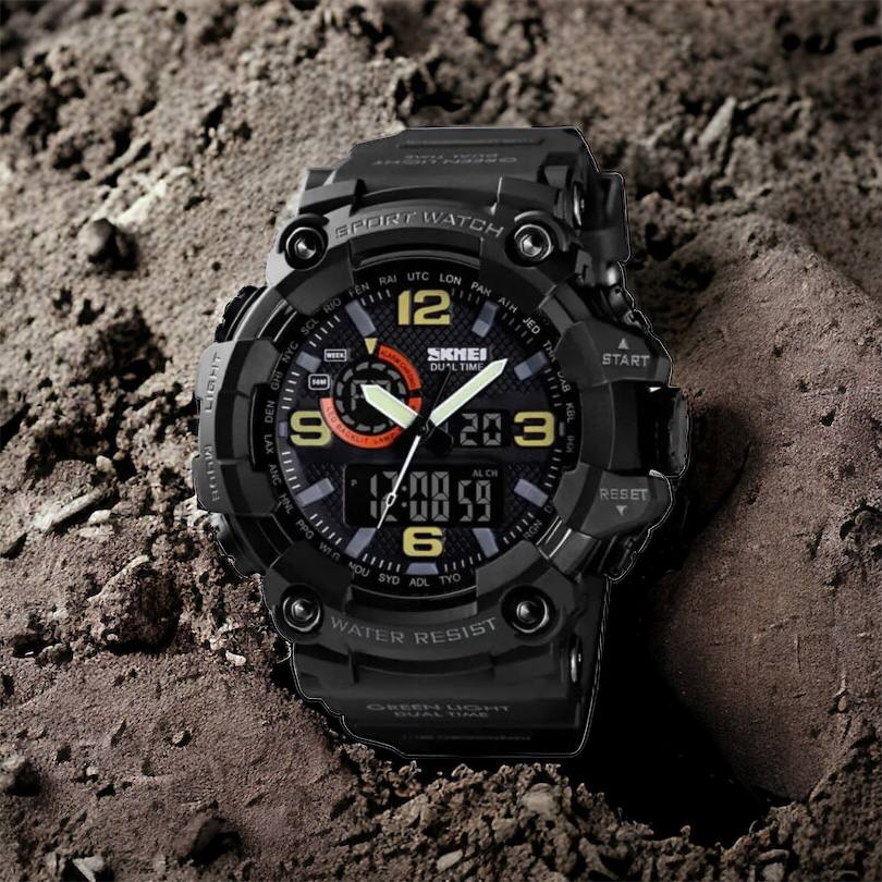 Часы наручные мужские SKMEI 1520BK BLACK, армейские часы противоударные. Цвет: черный