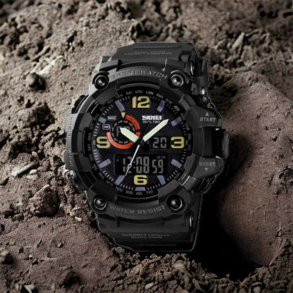 Часы наручные мужские SKMEI 1520BK BLACK, армейские часы противоударные. Цвет: черный