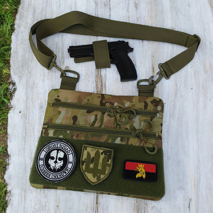 Сумка-кобура наплечна мультикам з липучкою для шевронів, тактична сумка чоловіча з кордури