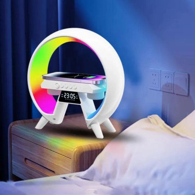 LED Лампа ночник с беспроводной зарядкой и Bluetooth динамиком G-Lite XM-X63, Часы хамелеон с будильник