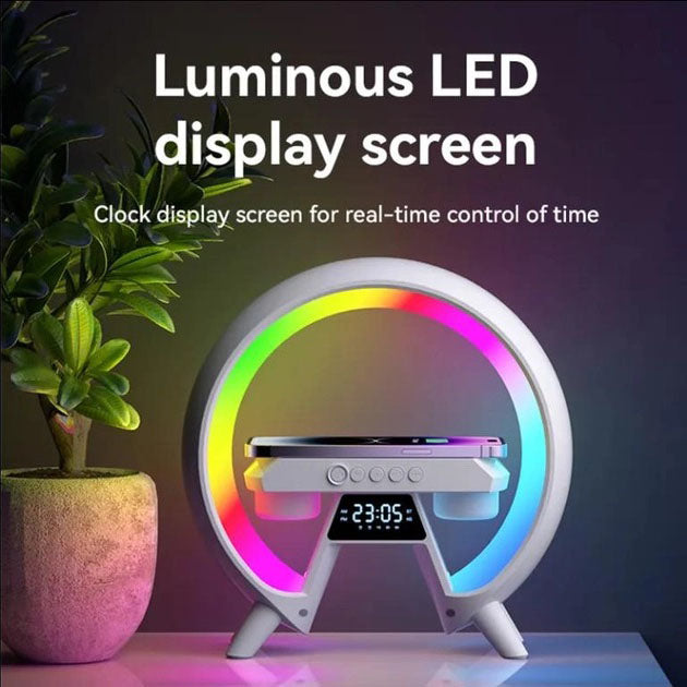 LED Лампа ночник с беспроводной зарядкой и Bluetooth динамиком G-Lite XM-X63, Часы хамелеон с будильник