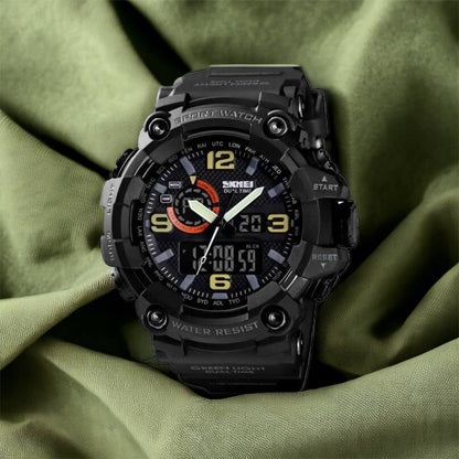 Часы наручные мужские SKMEI 1520BK BLACK, армейские часы противоударные. Цвет: черный