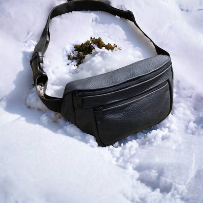 Кожаная качественная бананка мужская - женская сумка, черная сумка из кожи