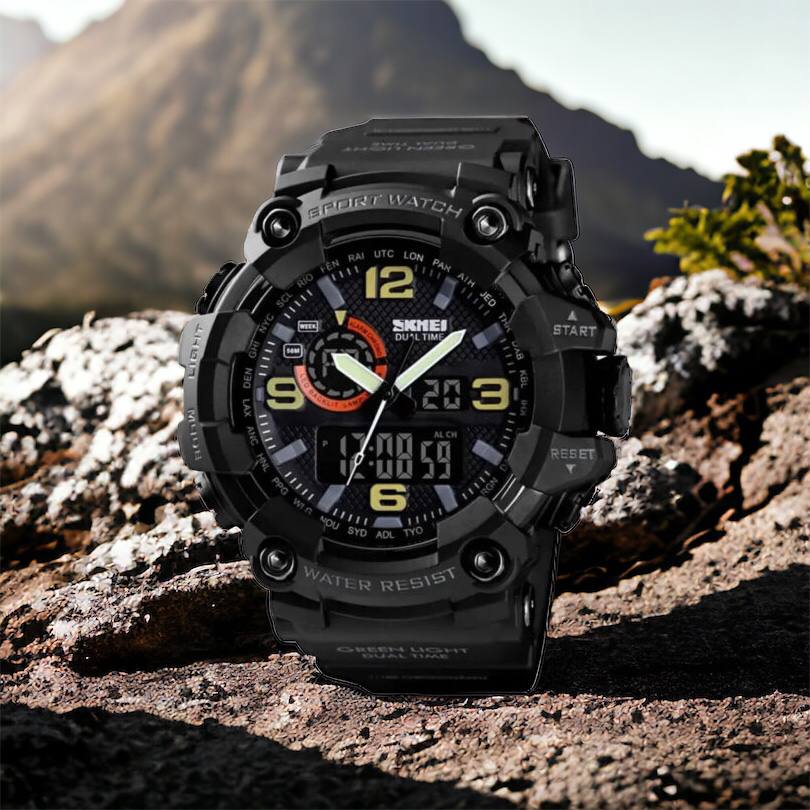 Часы наручные мужские SKMEI 1520BK BLACK, армейские часы противоударные. Цвет: черный