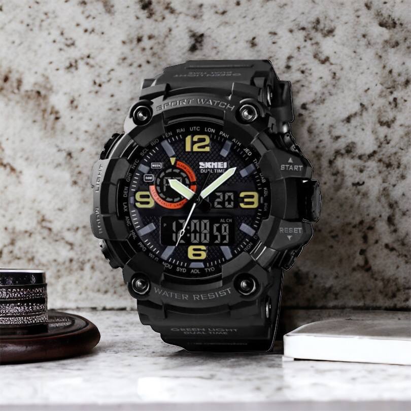 Часы наручные мужские SKMEI 1520BK BLACK, армейские часы противоударные. Цвет: черный