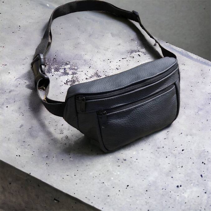 Кожаная качественная бананка мужская - женская сумка, черная сумка из кожи