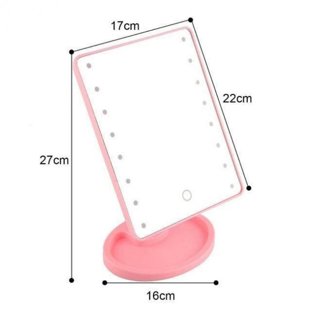 Зеркало для макияжа с 16 LED подсветкой Mirror, косметическое зеркало с подсветкой. Цвет: розовый